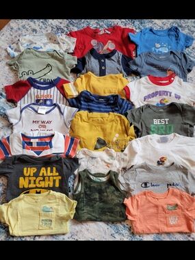 12 Month Lot of Baby Boy Bodysuits - Mixed Colors